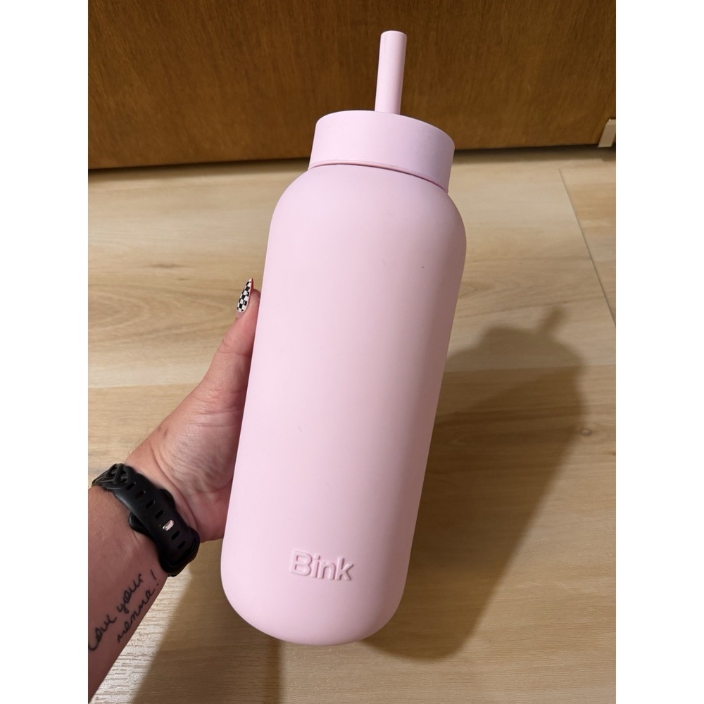 Bink Bottle 36oz Glass Water Bottle Pink Silicone Sleeve with Straw NWOT